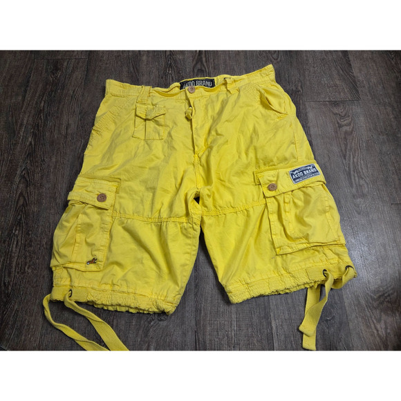 AKOO Bright Yellow Men's Cargo Shorts 2000s Y2K Size 38 - Picture 1 of 7